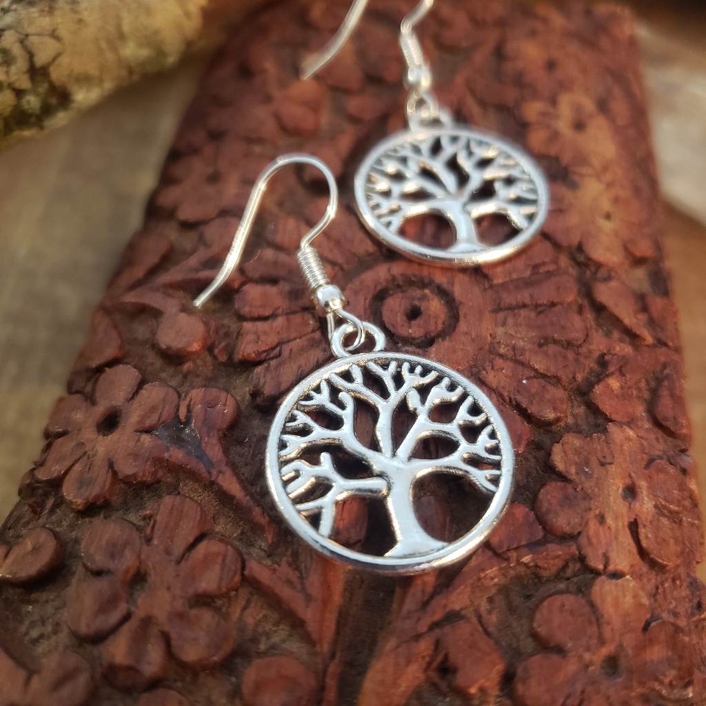 Tree Of Life Earrings Silver Round Mother Earth~Mom~Wiccan~Goddess~Forest~Nature